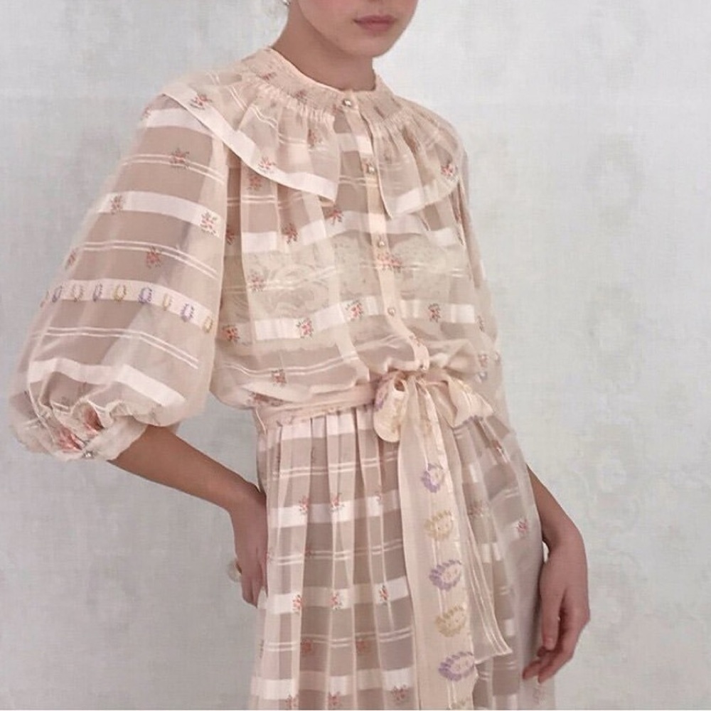 Vintage Blush Gossamer Petite Flower Tea Dress